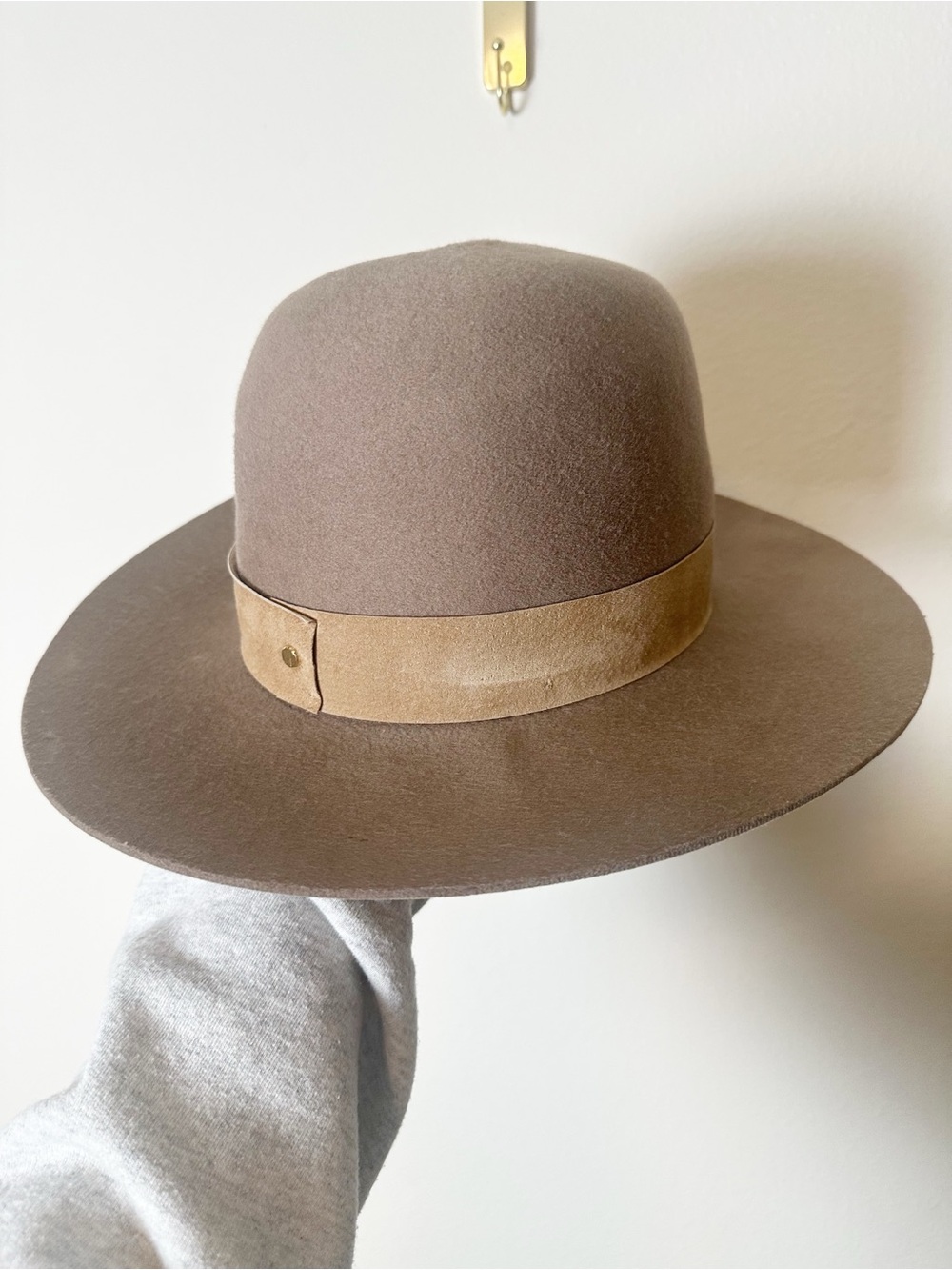 Janessa Leone Wool Round Top Hat Taupe Medium
